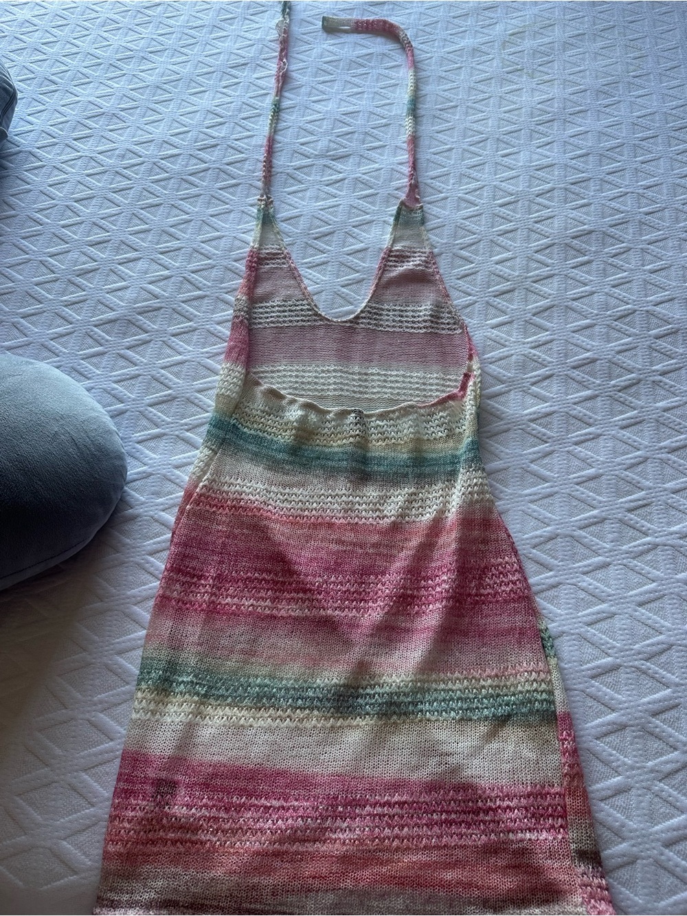 Striped Knit Halter Dress in Pink, Cream & Teal